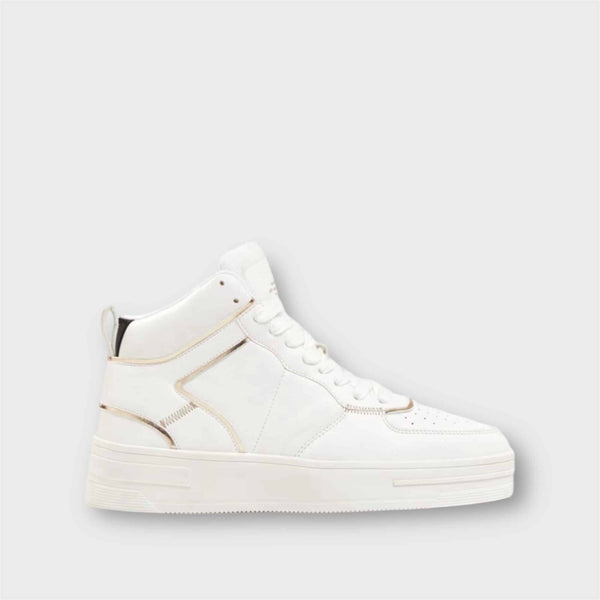 BERSHKA HI-TOP SNEAKER - WHITE / GOLDEN