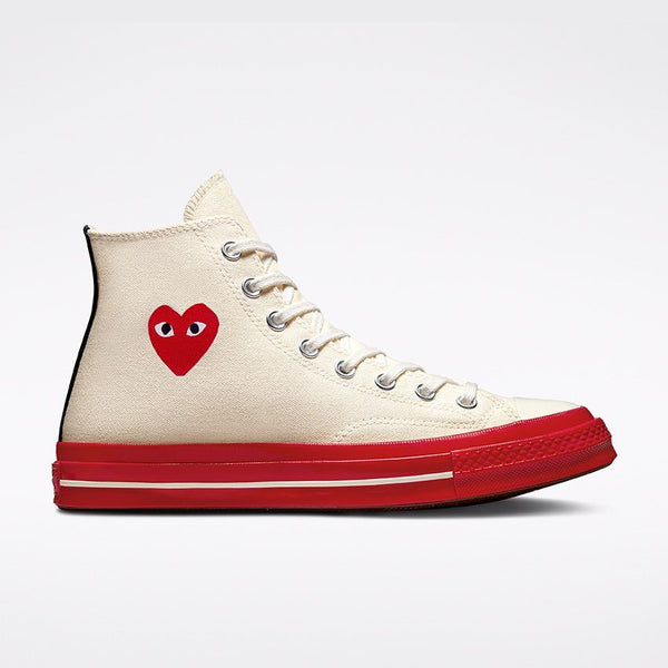 CONVERSE X COMME DES GARÇONS PLAY CHUCK 70 HIGH TOP - PRISTINE/RED/EGRET A01794C