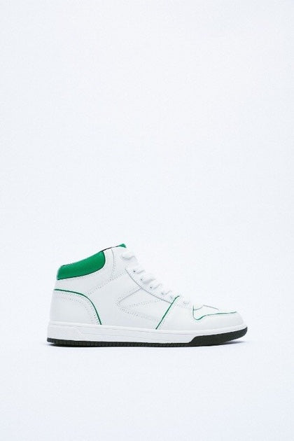 ZARA LEATHER HI TOP SNEAKERS - PARROT GREEN / WHITE