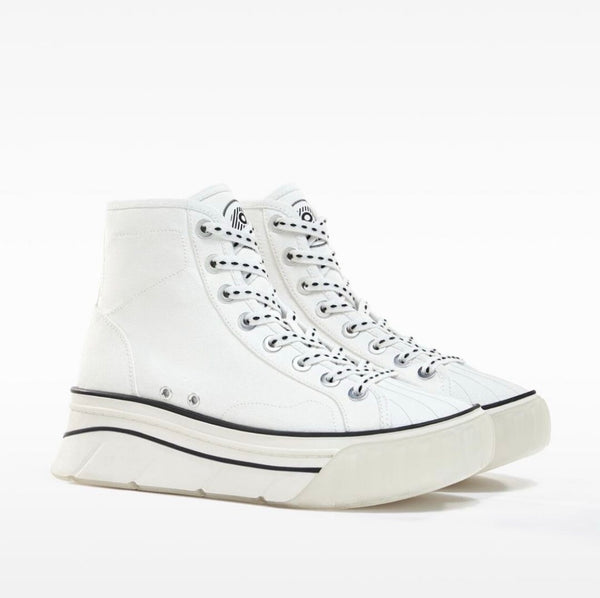 BERSHKA HI-TOP WHITE SNEAKER WITH BLACK CONTRAST