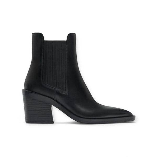 ZARA BOOTS BLACK COWBOY ANKLE CHUNKY HEEL LEATHER