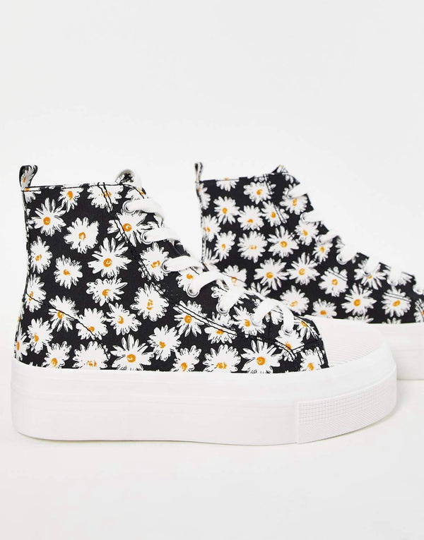 PULL & BEAR WOMEN HIGHTOP SNEAKER-BLACK WHITE