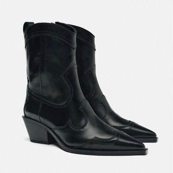 ZARA BLACK LEATHER COW BOY BOOTS
