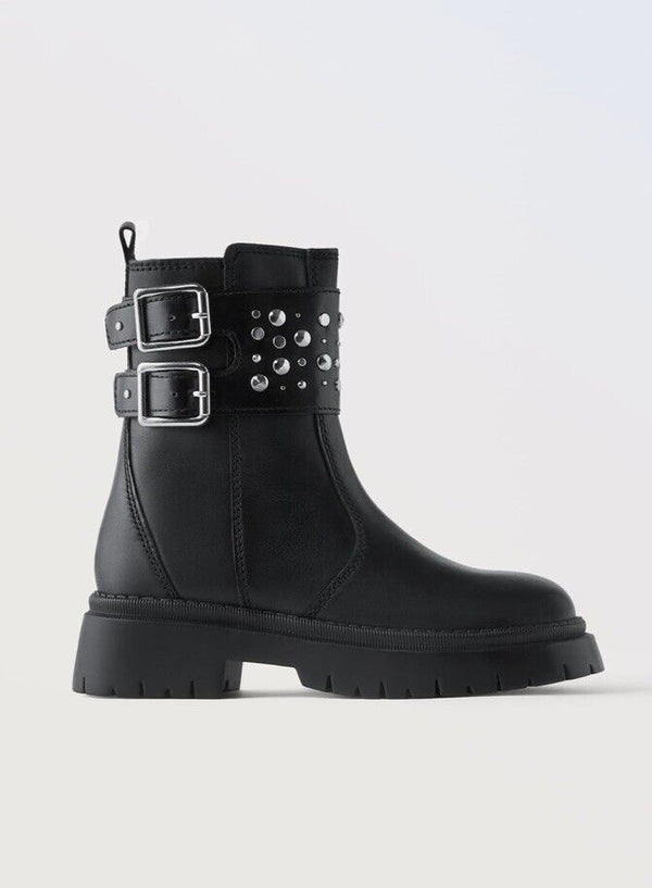 ZARA STUDDED ANKLE LEATHER BOOT