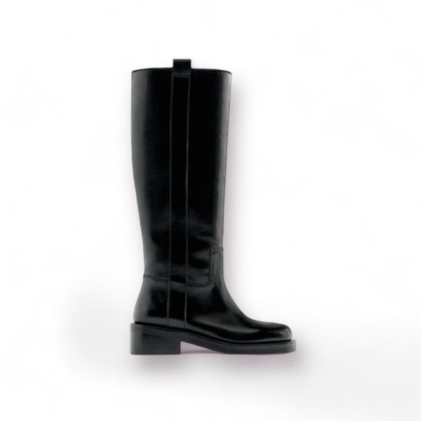 ZARA BLACK KNEE HIGH FLAT LEATHER BOOTS