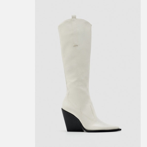 ZARA LONG WHITE COWBOY BOOT