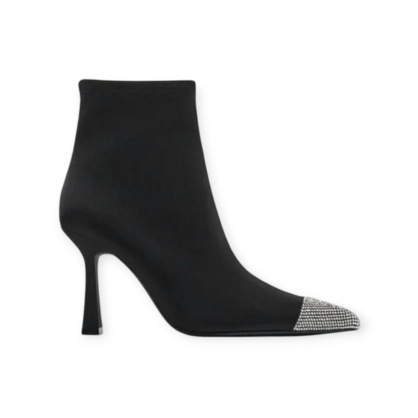 ZARA BLACK HIGH HEEL FABRIC RHINESTONE TOE ANKLE BOOTS 2100/110/800