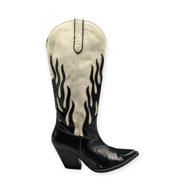 ZARA MID-CALF CONTRASTING FLAME COWBOY BOOTS - 3026/010/202