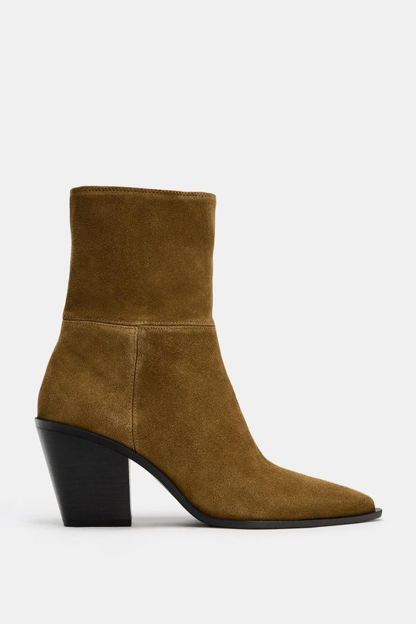 ZARA BROWN SUEDE ANKLE COW BOY BOOT 2104/410/105