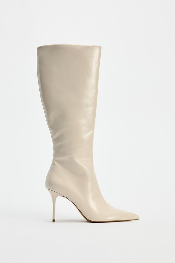 ZARA WHITE CONE HEEL LONG BOOT 2009/410/001