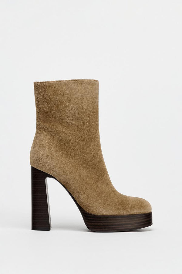 ZARA BEIGE BLOCK HEEL ANKLE BOOT 2109/510/105
