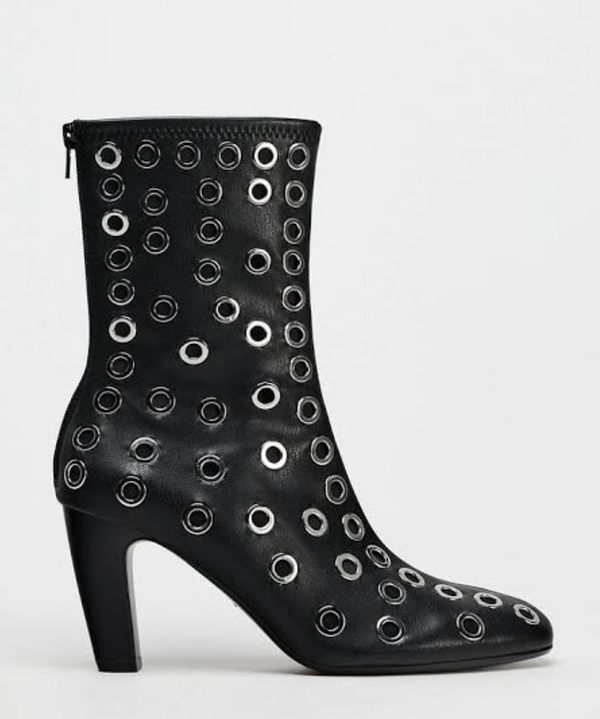ZARA BLACK AND SILVER HOLES DESIGN BLOCK HEEL
