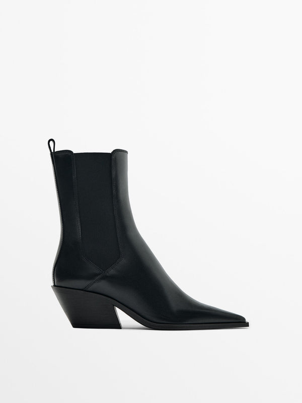 Massimo Dutti Leather Cowboy Ankle Boots -