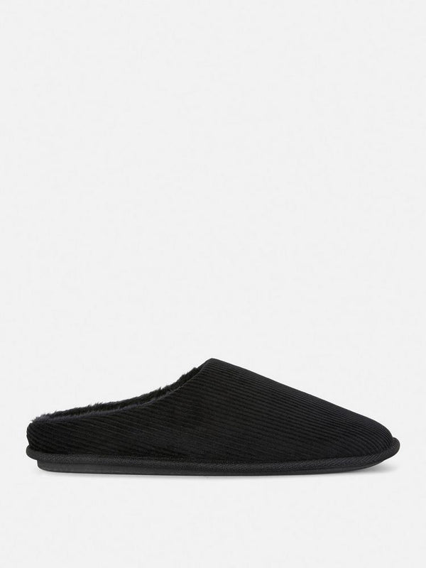 PRIMARK Mens Black Corduroy Mule Slippers