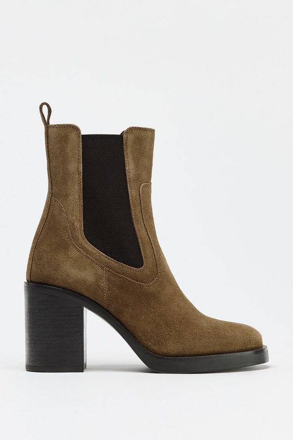ZARA BROWN CHUNKY BLOCK HEEL ANKLE BOOT 2113/510/105