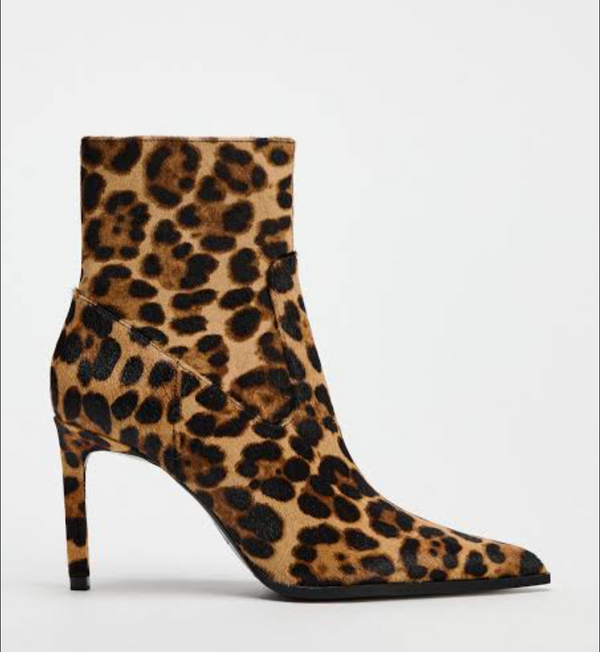 ZARA HIGH-HEEL LEATHER ANKLE BOOTS WITH ANIMAL PATTERN - 3116/410/195