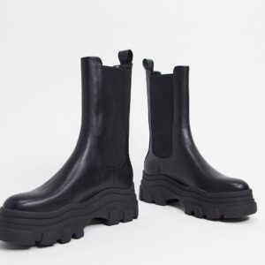 bershka women black slip on platform boots