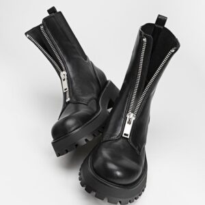 Stradivarius chunky biker boot with front zip