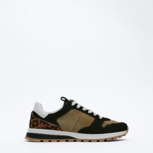 Zara Printed Leather Trainers Leopard