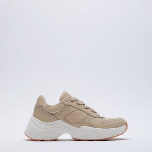 ZARA BEIGE THICK SOLE LEATHER SNEAKERS