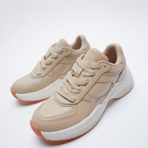 ZARA BEIGE THICK SOLE LEATHER SNEAKERS
