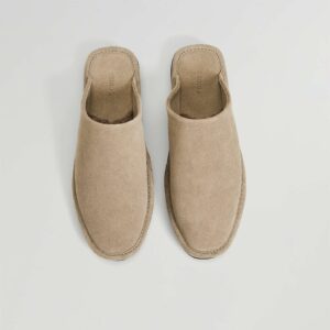 Oysho Sand-coloured split-leather slippers