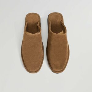 OYSHO Brown split-leather slippers