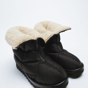 Zara FAUX SHEARLING QUILTED ANKLE BOOTS