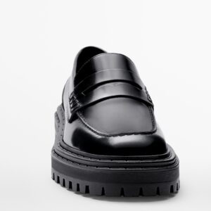 MASSIMO DUTTI BLACK LEATHER LOAFERS WITH TRACK SOLES