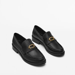MASSIMO DUTTI LEATHER LOAFERS WITH METAL APPLIQUÉ