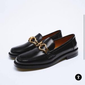 ZARA FLAT LEATHER LOAFERS WITH DECORATION