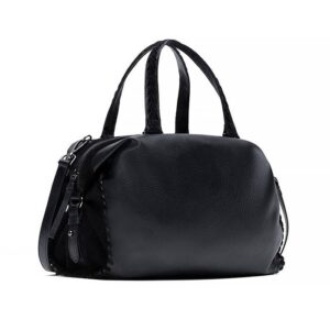 ZARA Leather Bowling Bag With Woven Strap Detail.